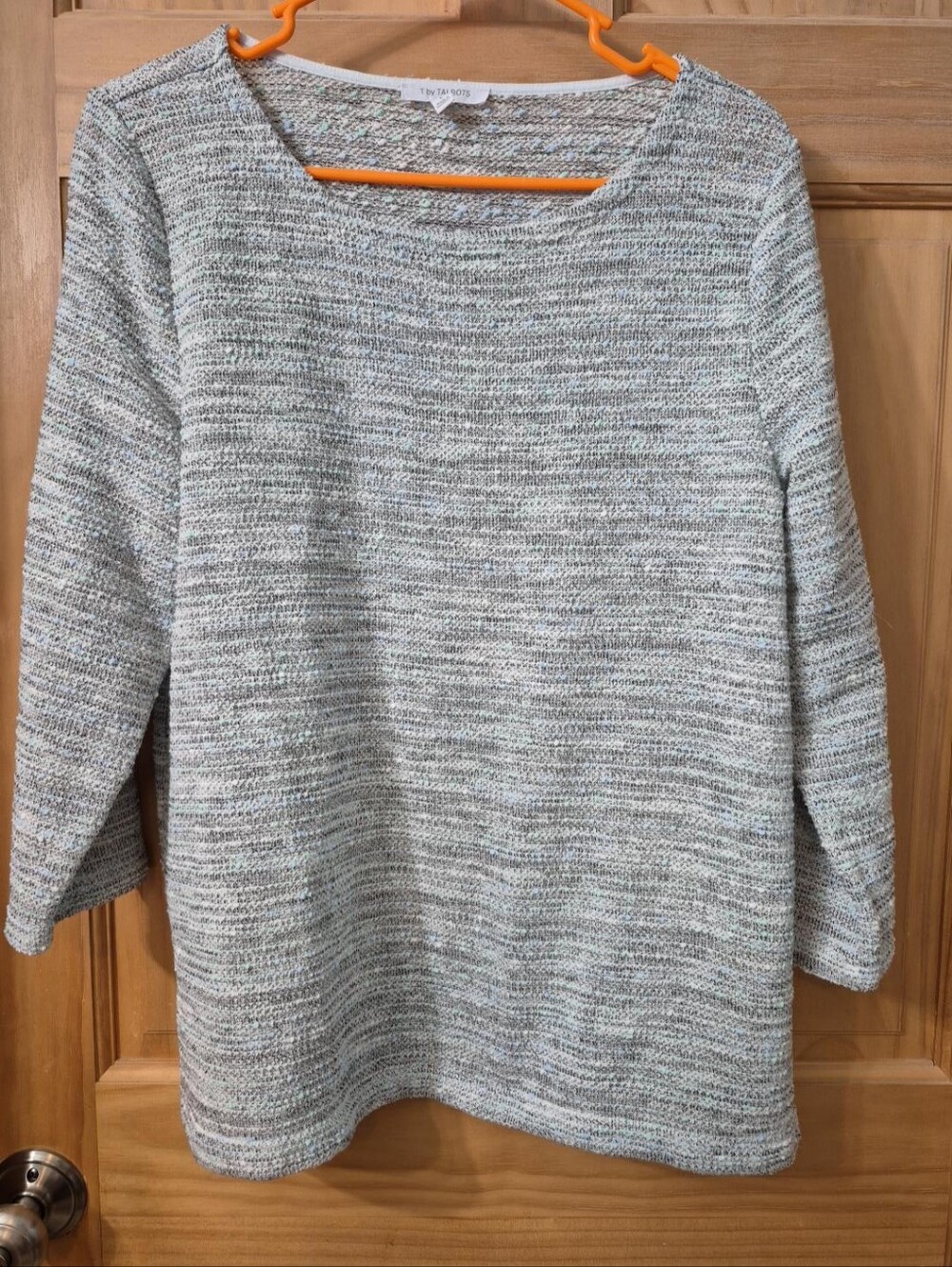 T By Talbots Marled Crewneck Sweater in Gray and White